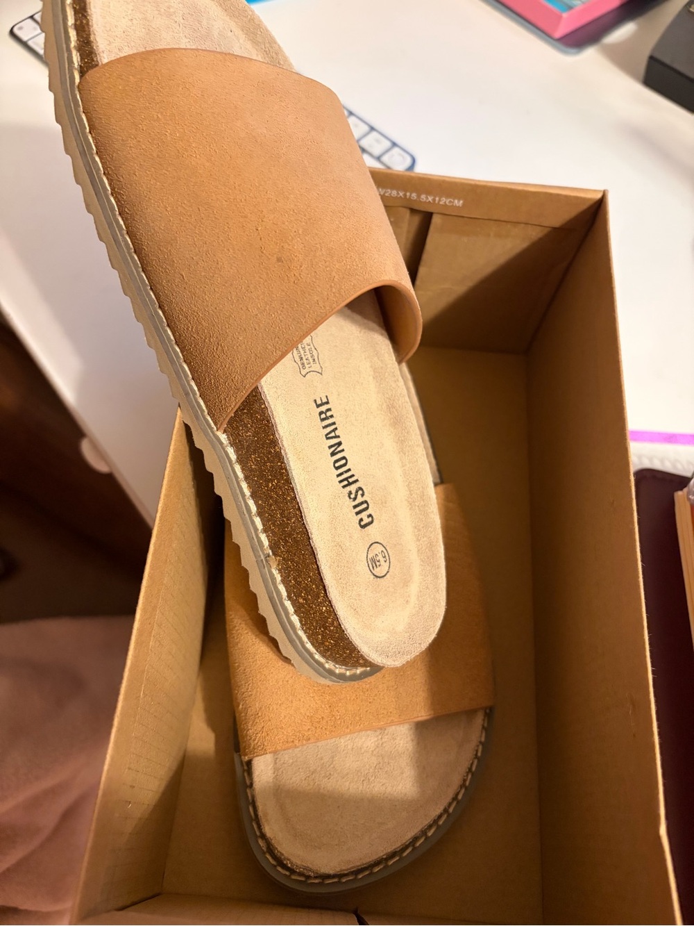 Cushionaire Women's Tan Suede Arch Support Slide Sandals - Picture 6 of 6